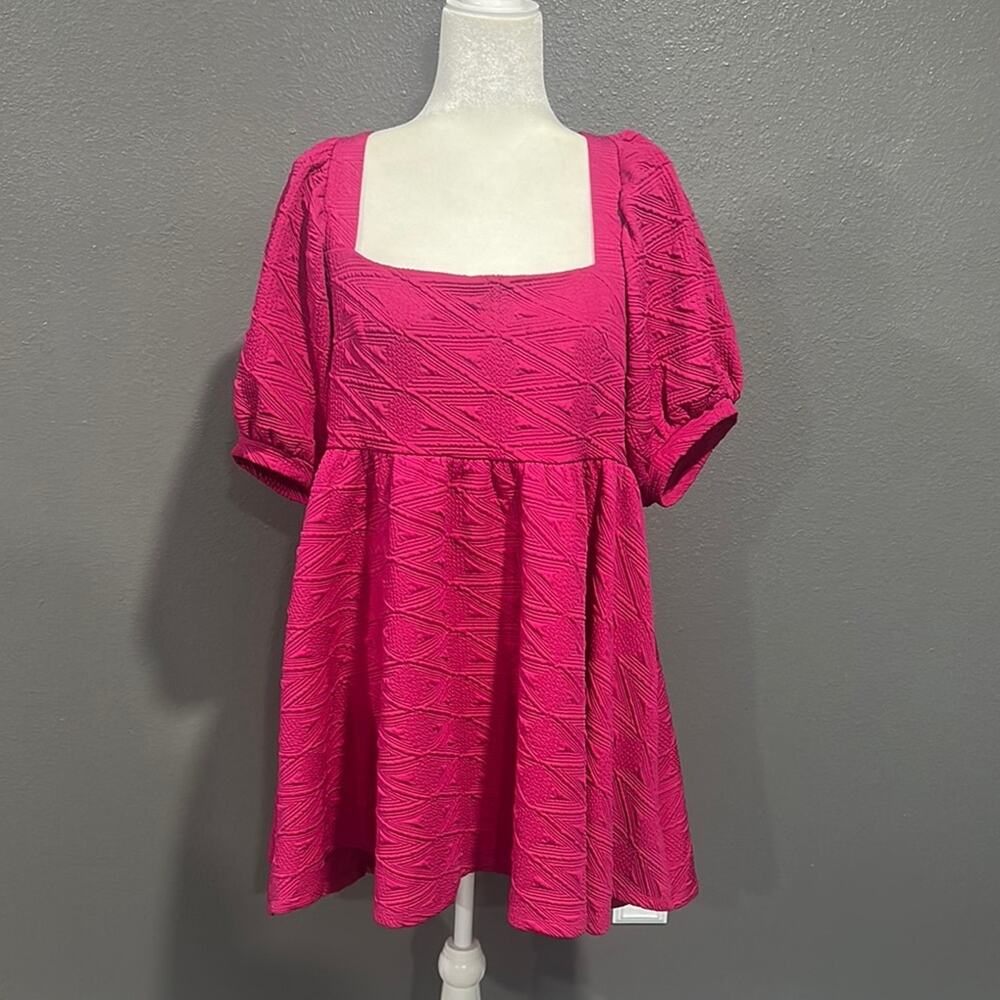 Free People Violet Mini Textured Square Neck Babydoll Dress L - Picture 2 of 9